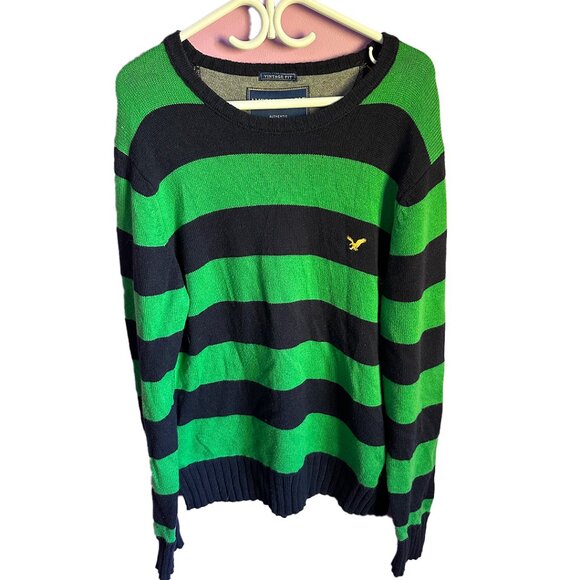 american eagle outfitters vintage fit black green striped sweatshirt - Picture 1 of 3